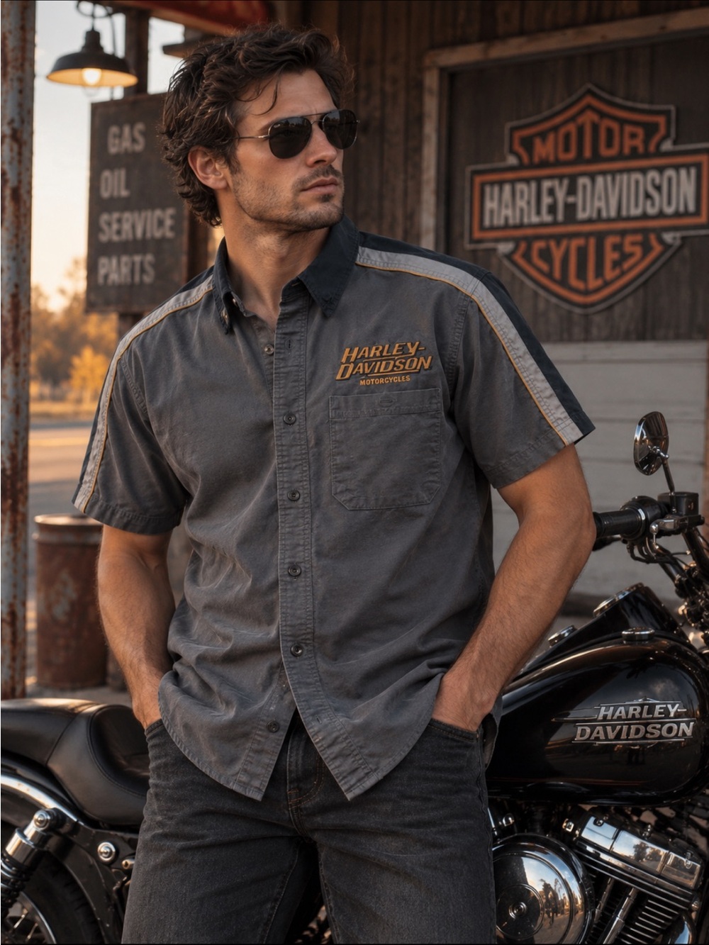 HARLEY DAVIDSON, logo embroidered short sleeves shirt!